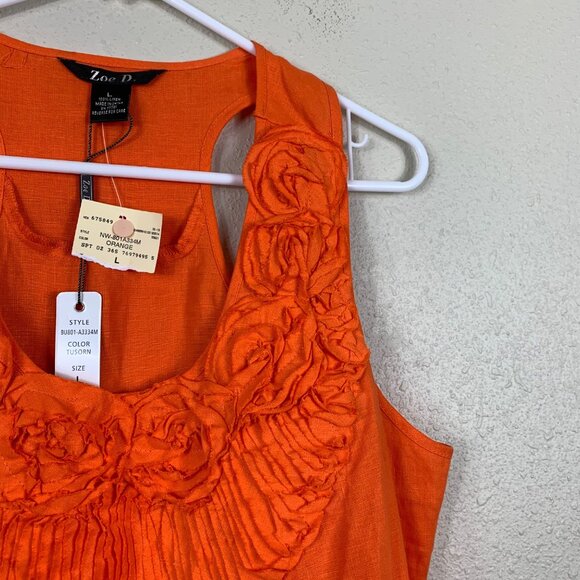NEW Zoe D. 100% Linen Floral Neck Tank Top Size Large - Picture 2 of 6